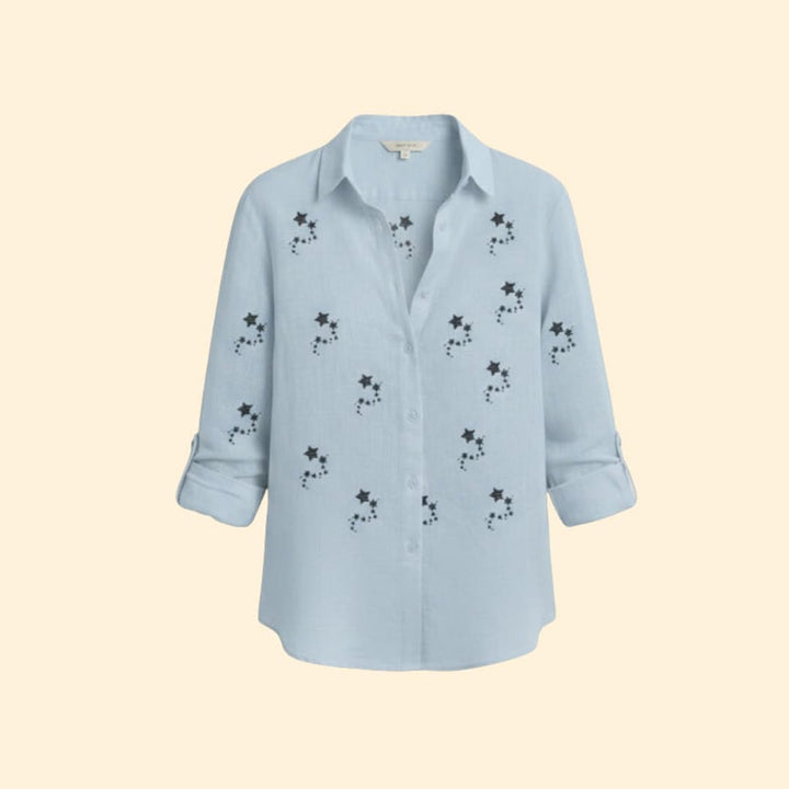 Women’s Button Front Blouse with Star Print