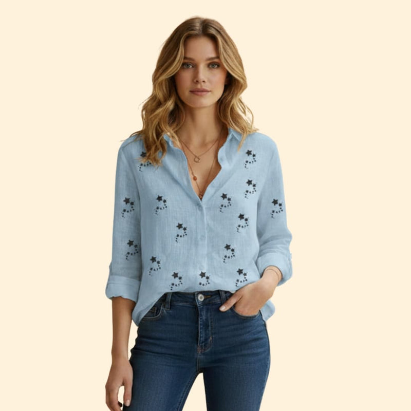 Women’s Button Front Blouse with Star Print