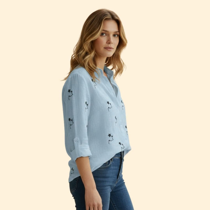 Women’s Button Front Blouse with Star Print