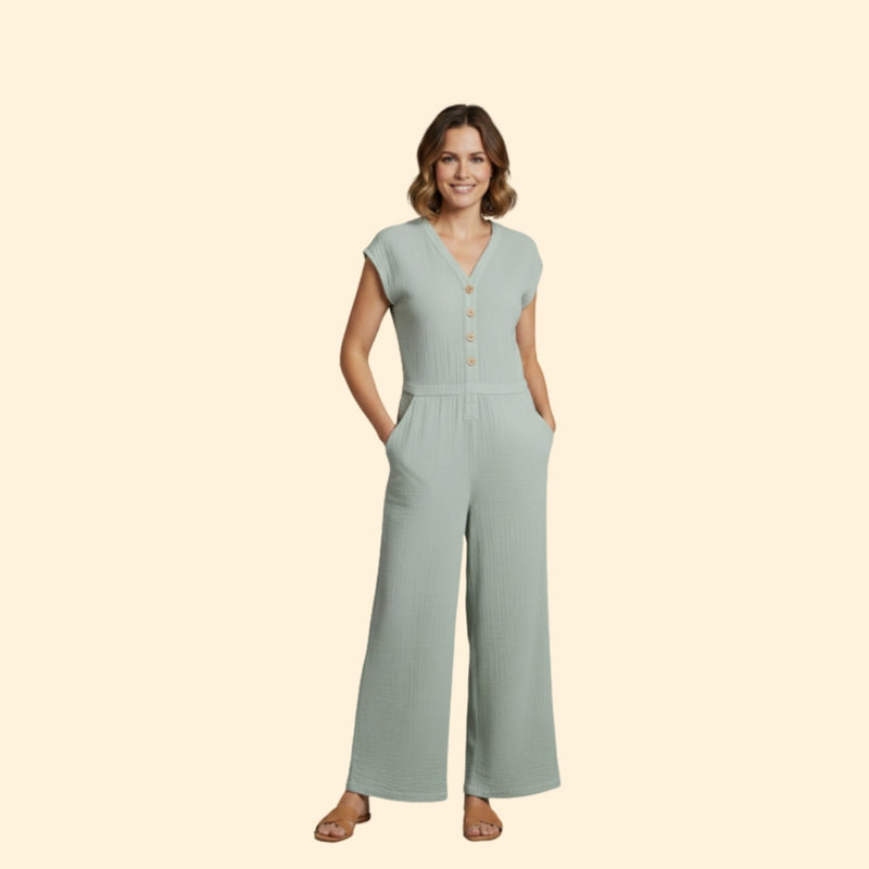 Women’s Wide-Leg Jumpsuit with Button Placket