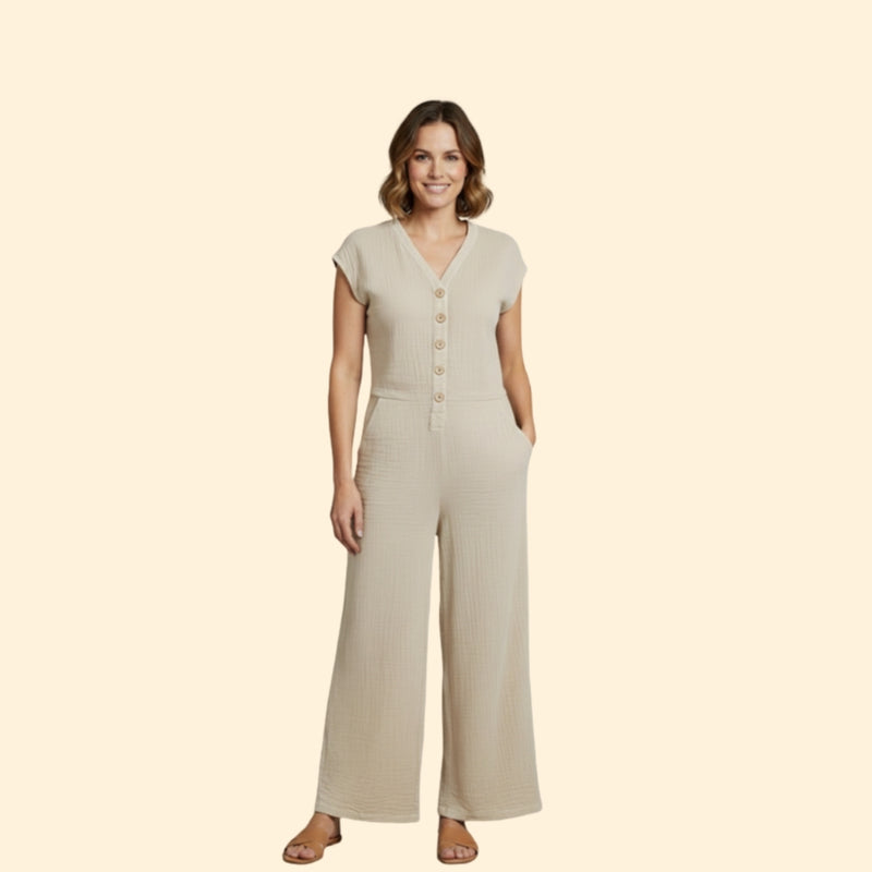 Women’s Wide-Leg Jumpsuit with Button Placket