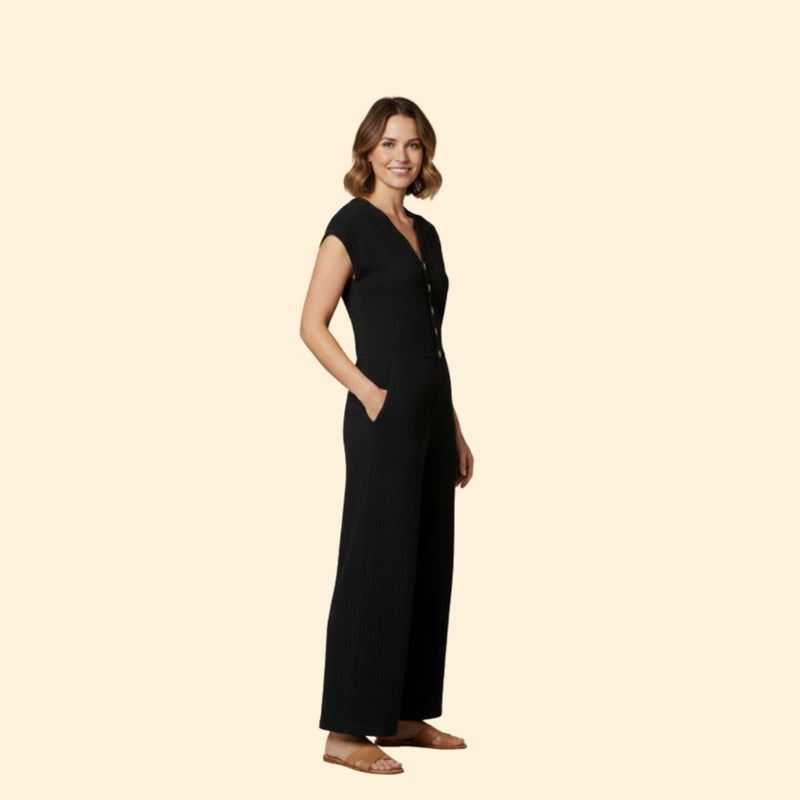 Women’s Wide-Leg Jumpsuit with Button Placket