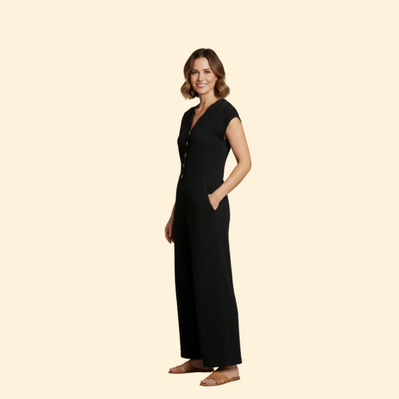 Women’s Wide-Leg Jumpsuit with Button Placket