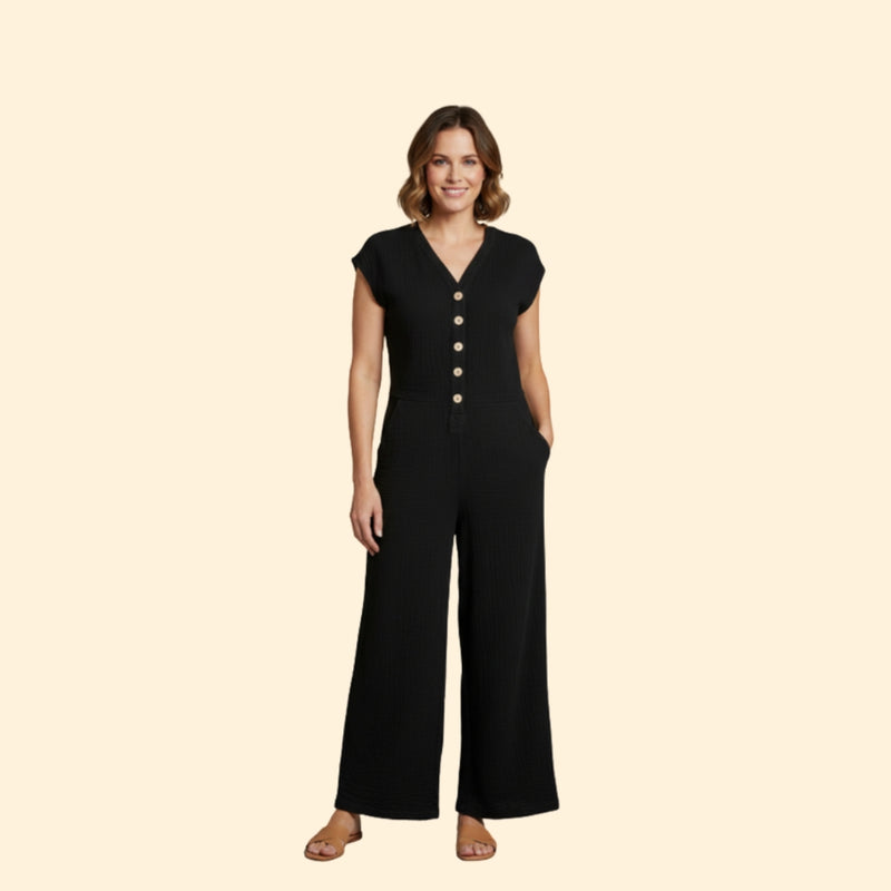 Women’s Wide-Leg Jumpsuit with Button Placket