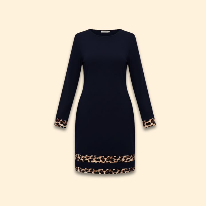 Women's Casual Dress with Leopard Print Cuffs