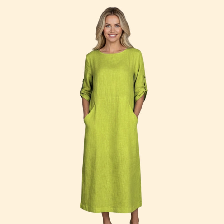 Women’s Casual Dress with Roll-Up Sleeves