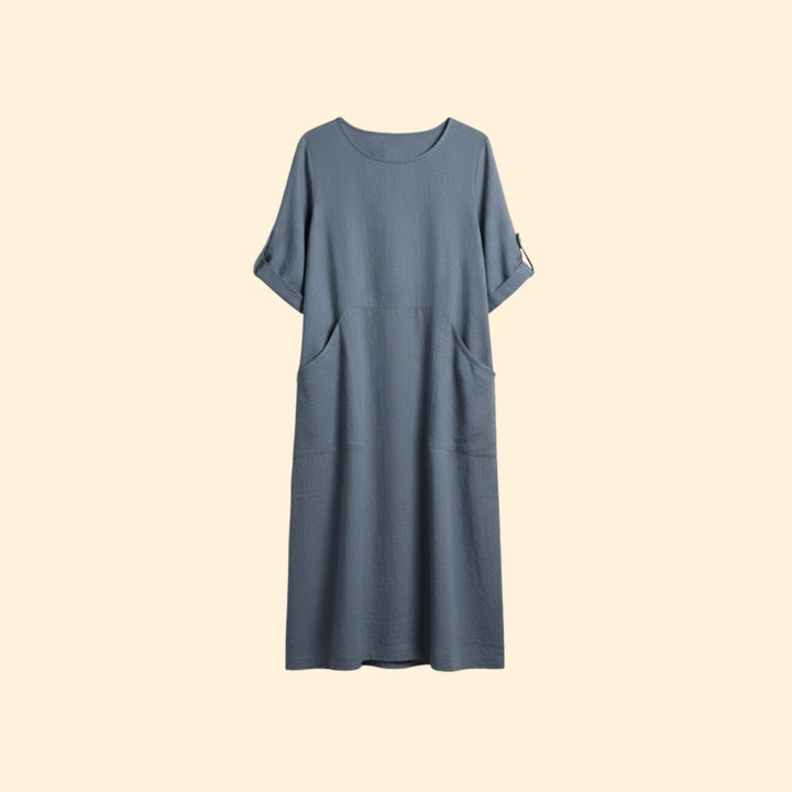Women’s Casual Dress with Roll-Up Sleeves