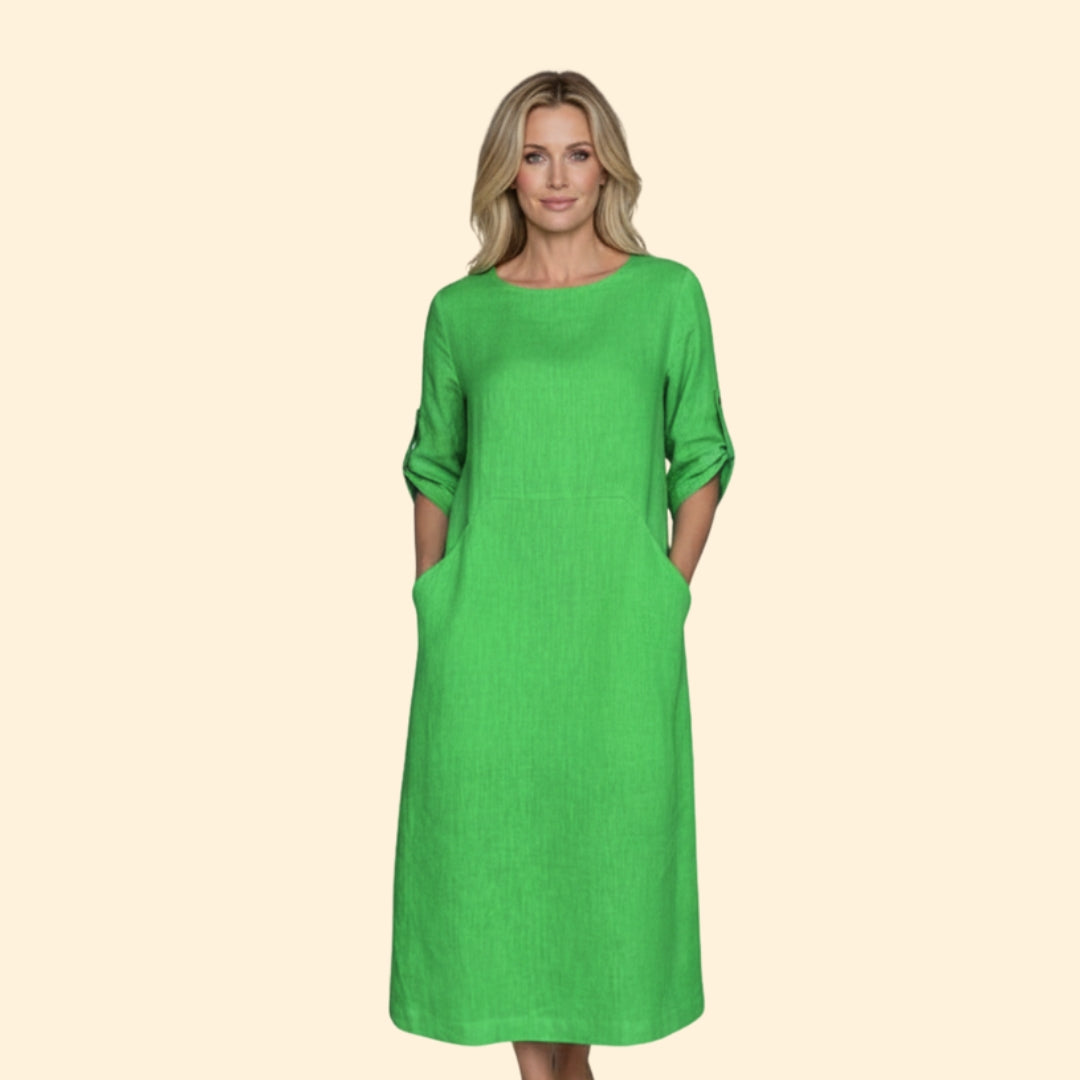 Women’s Casual Dress with Roll-Up Sleeves