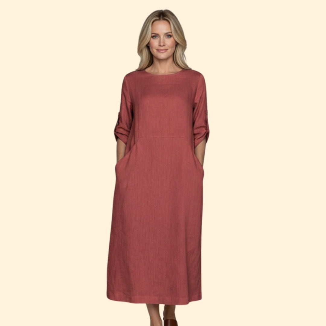 Women’s Casual Dress with Roll-Up Sleeves