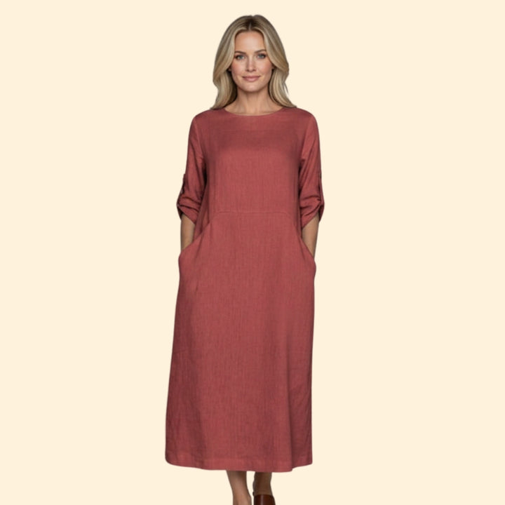 Women’s Casual Dress with Roll-Up Sleeves