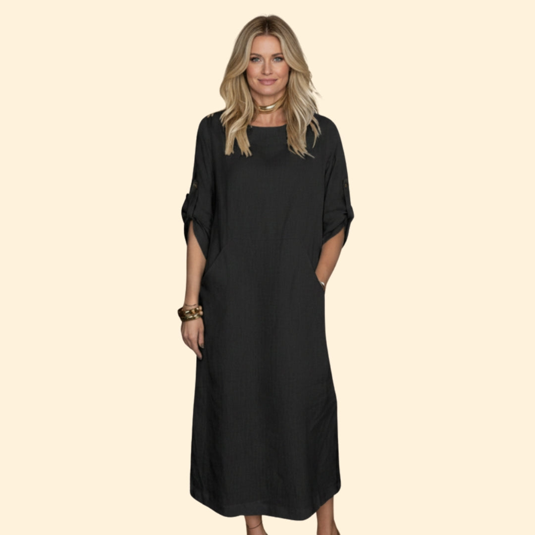 Women’s Casual Dress with Roll-Up Sleeves