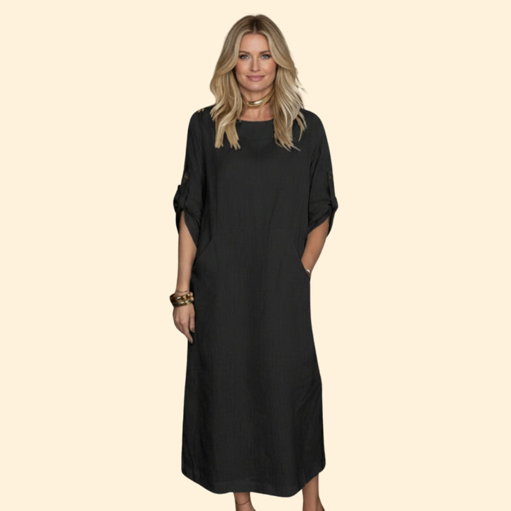 Women’s Casual Dress with Roll-Up Sleeves
