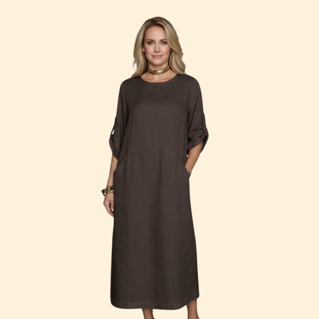 Women’s Casual Dress with Roll-Up Sleeves