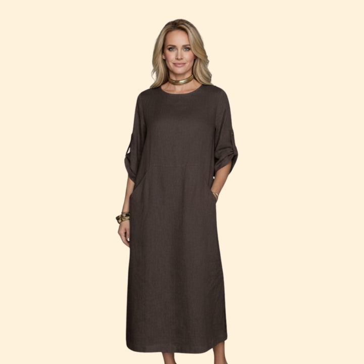 Women’s Casual Dress with Roll-Up Sleeves