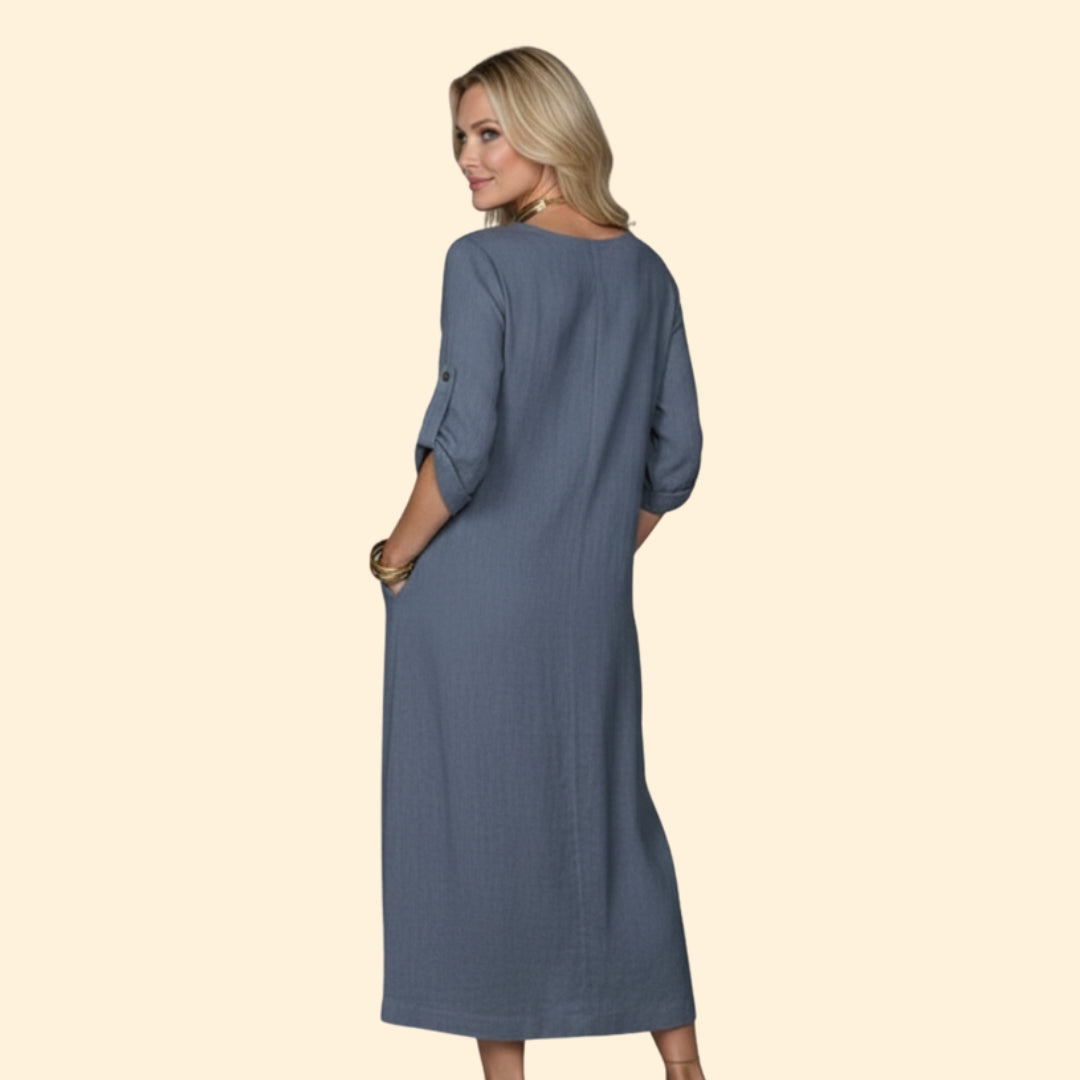 Women’s Casual Dress with Roll-Up Sleeves