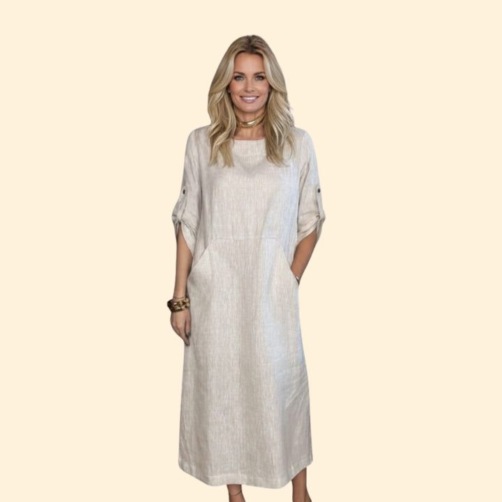 Women’s Casual Dress with Roll-Up Sleeves