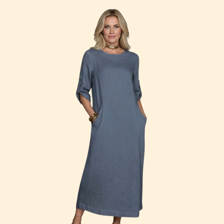 Women’s Casual Dress with Roll-Up Sleeves