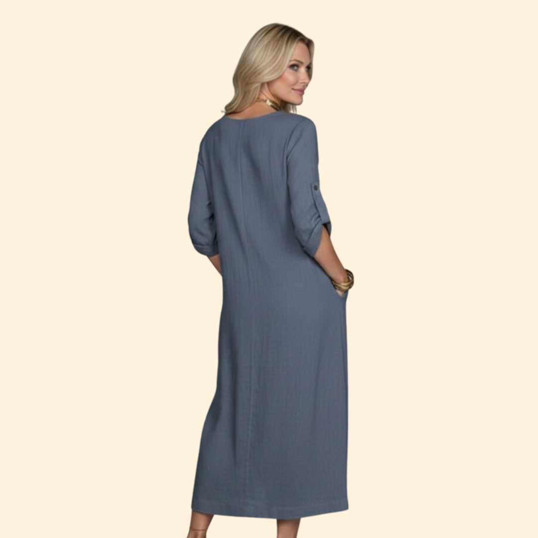 Women’s Casual Dress with Roll-Up Sleeves