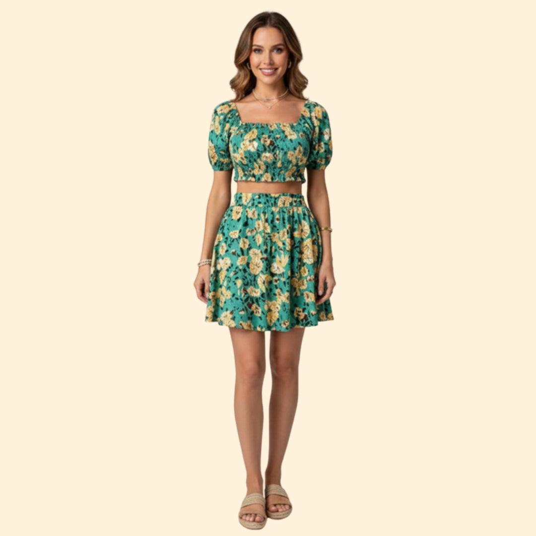 Women’s Casual Outfit with Floral Skirt