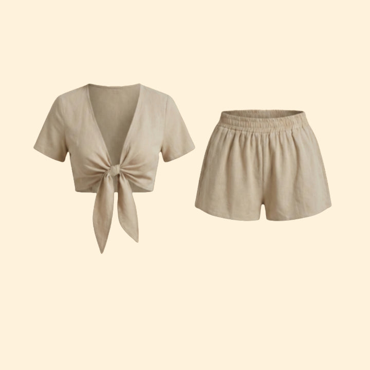 Women’s Casual Outfit with V-Neck Crop Top