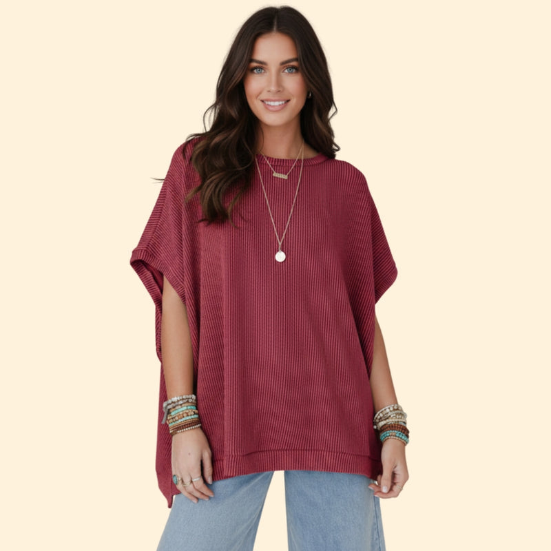 Women’s Casual Oversized Top with Ribbed Detail