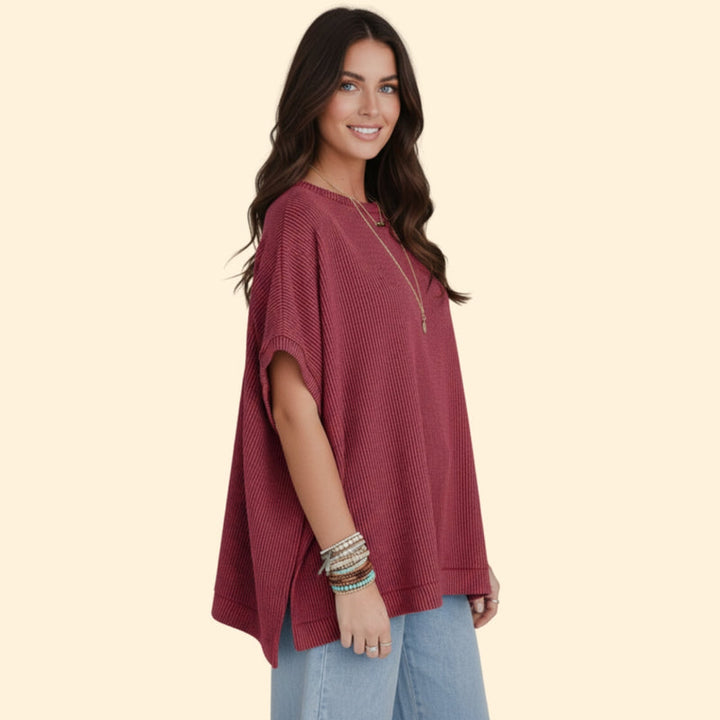 Women’s Casual Oversized Top with Ribbed Detail