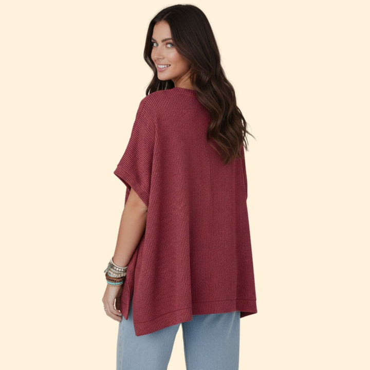 Women’s Casual Oversized Top with Ribbed Detail