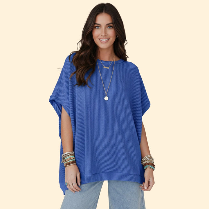 Women’s Casual Oversized Top with Ribbed Detail