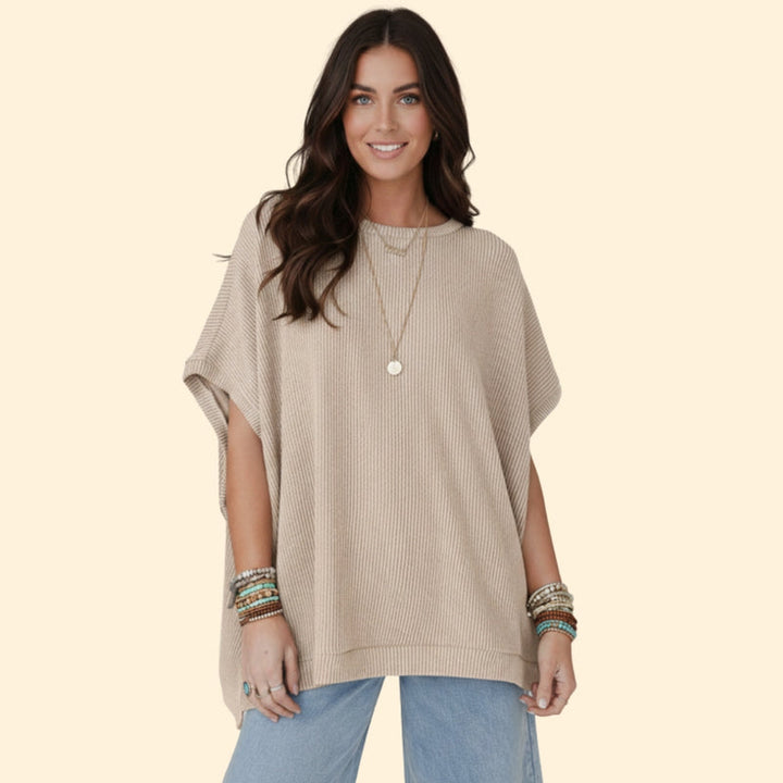 Women’s Casual Oversized Top with Ribbed Detail