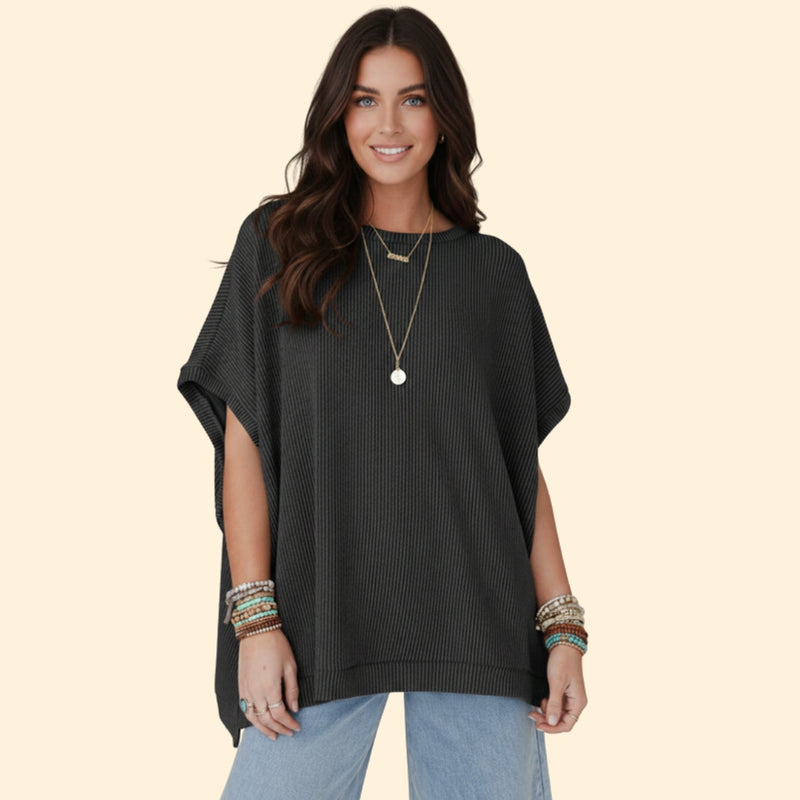 Women’s Casual Oversized Top with Ribbed Detail