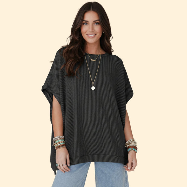 Women’s Casual Oversized Top with Ribbed Detail