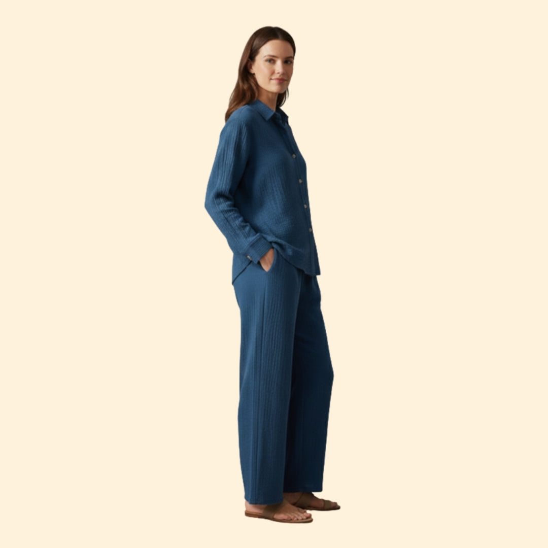 Women’s Casual Set with Buttoned Shirt and Trousers