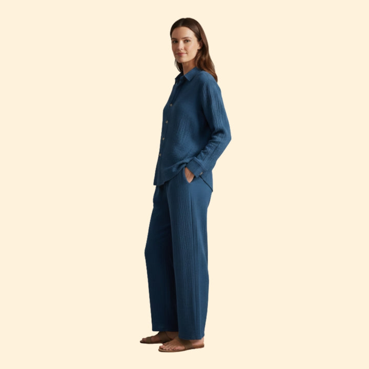 Women’s Casual Set with Buttoned Shirt and Trousers