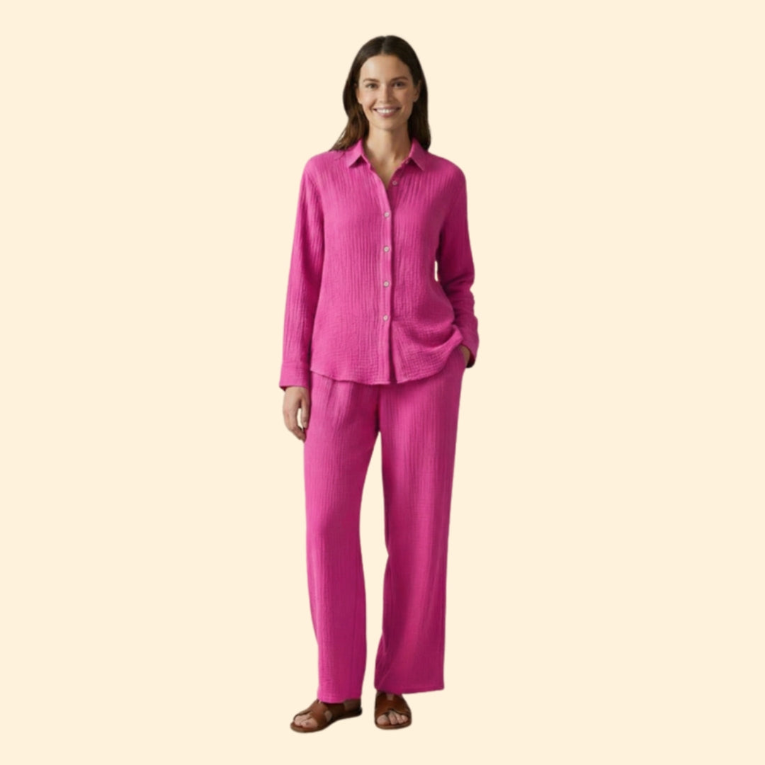 Women’s Casual Set with Buttoned Shirt and Trousers