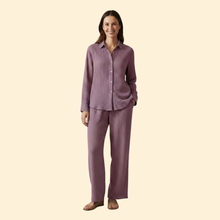 Women’s Casual Set with Buttoned Shirt and Trousers