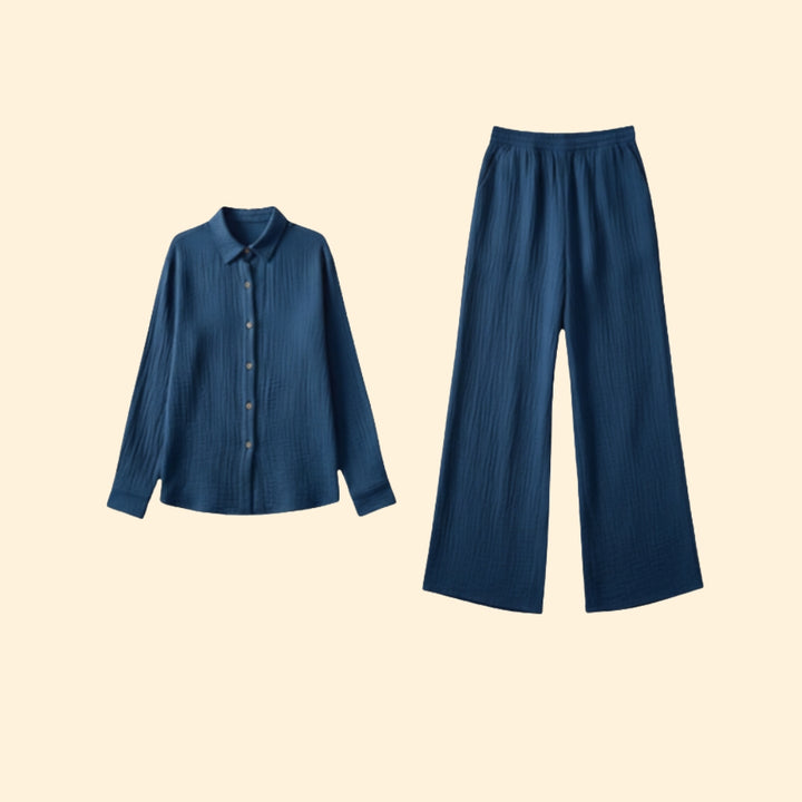 Women’s Casual Set with Buttoned Shirt and Trousers
