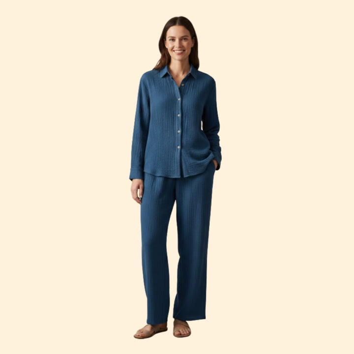 Women’s Casual Set with Buttoned Shirt and Trousers