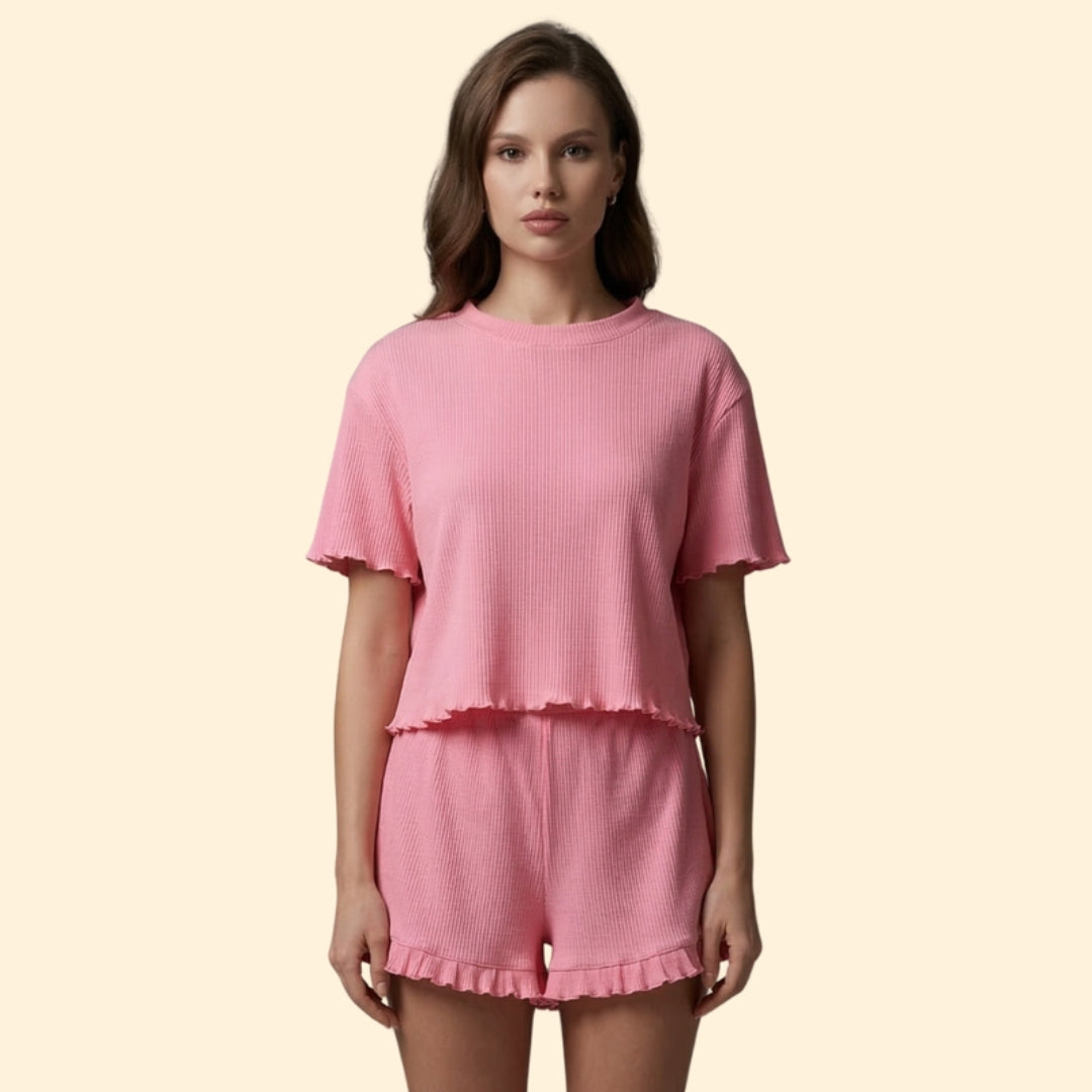 Women’s Casual Set with Ruffle Sleeve Top