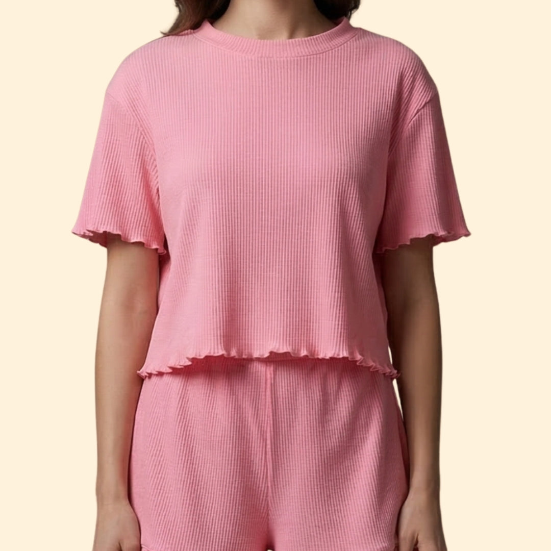 Women’s Casual Set with Ruffle Sleeve Top