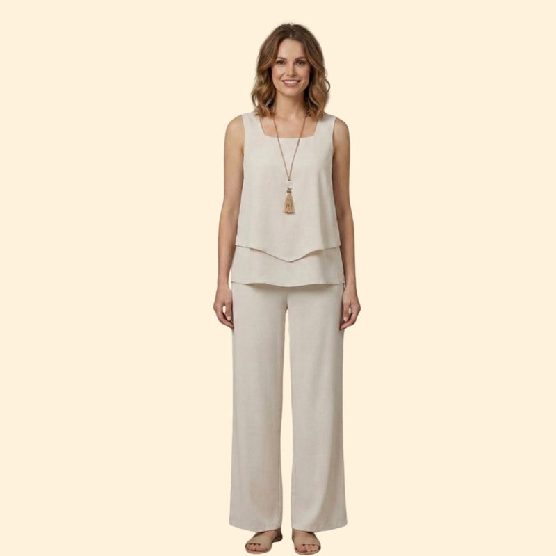 Women’s Casual Set with Sleeveless Top and Wide-Leg Pants