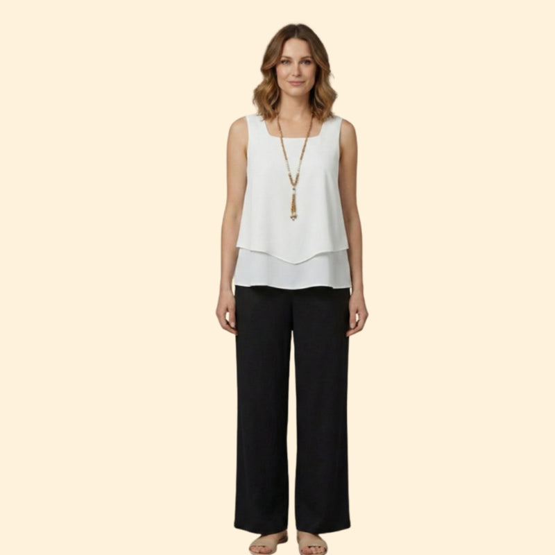 Women’s Casual Set with Sleeveless Top and Wide-Leg Pants