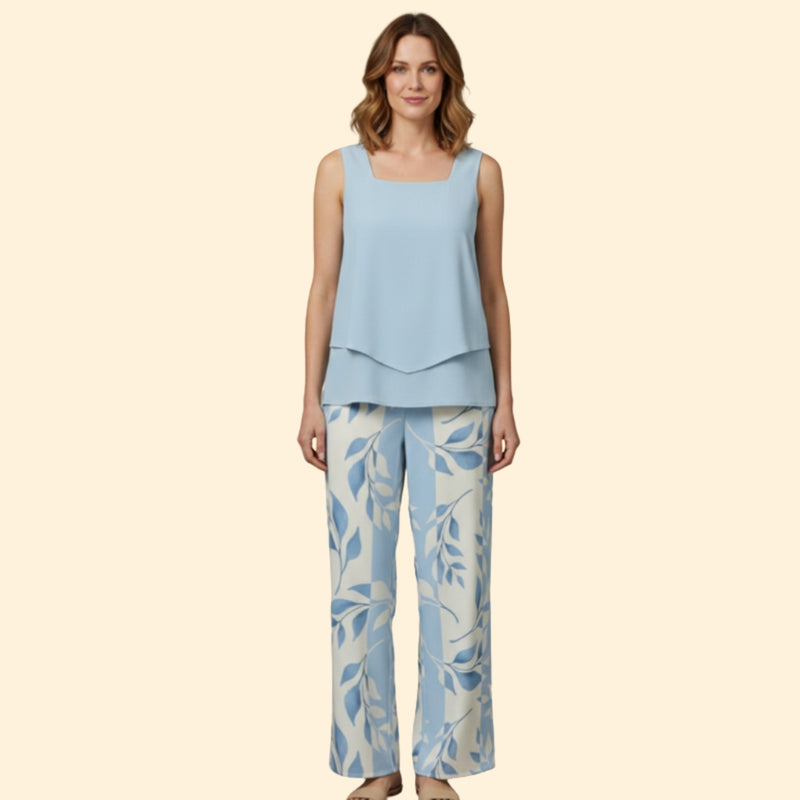 Women’s Casual Set with Sleeveless Top and Wide-Leg Pants