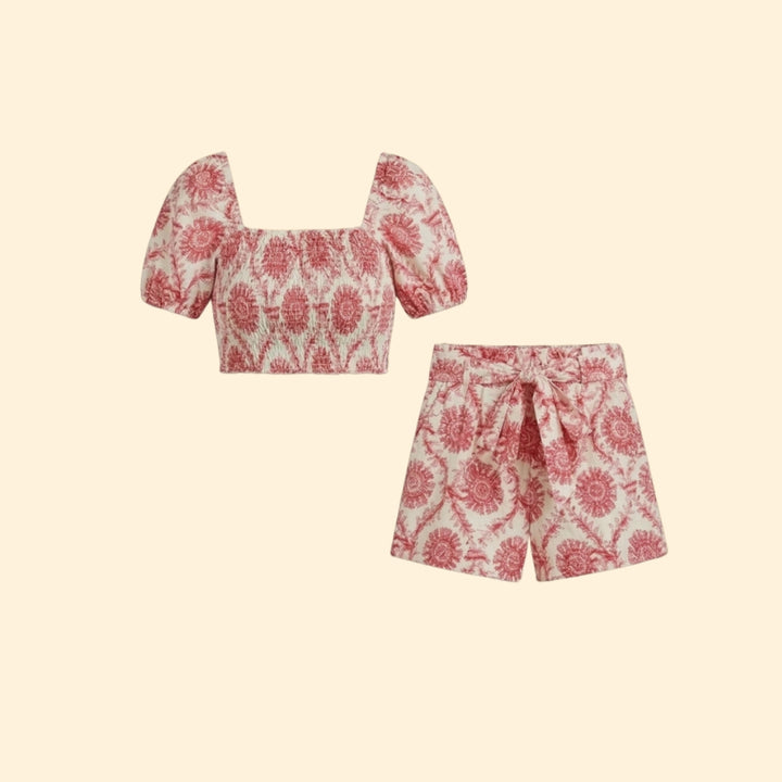 Women’s Casual Set with Square Neckline Crop Top