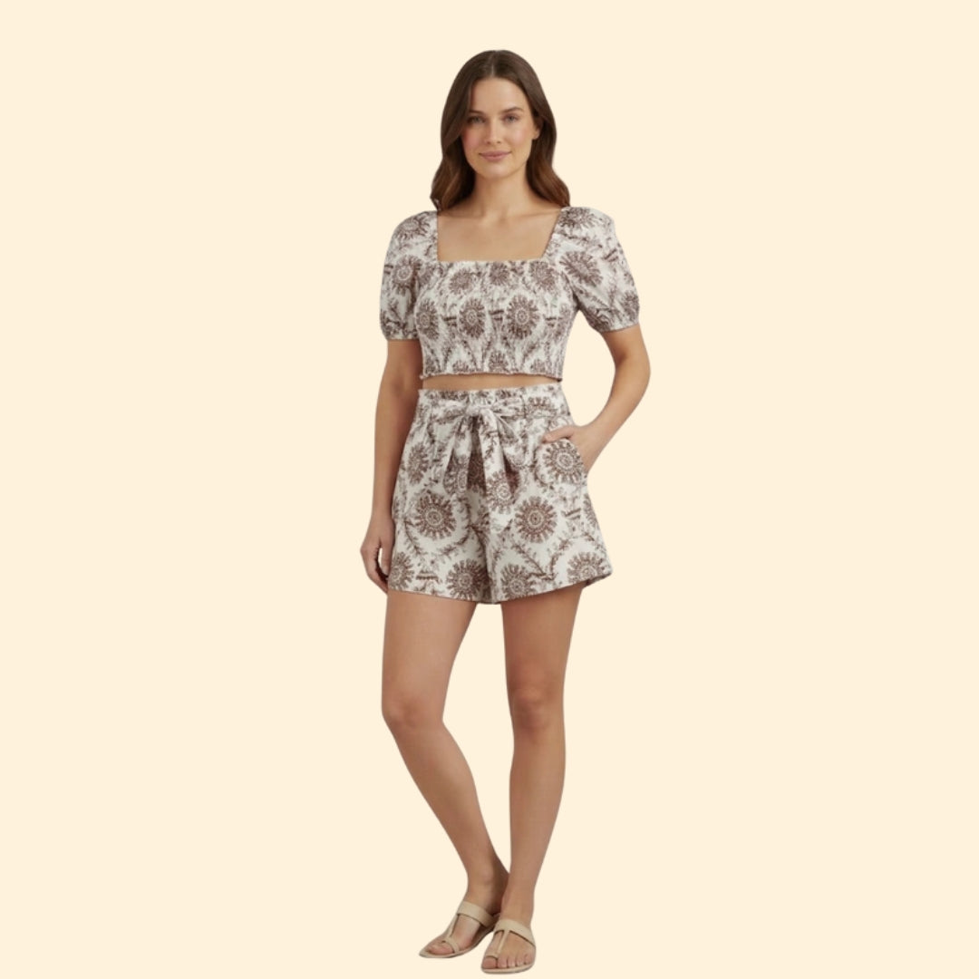 Women’s Casual Set with Square Neckline Crop Top