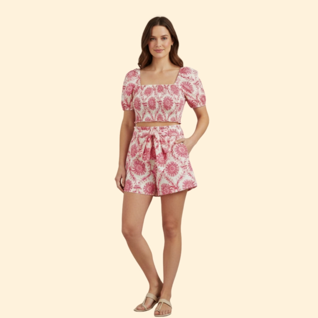 Women’s Casual Set with Square Neckline Crop Top