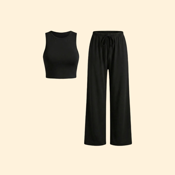 Women’s Casual Set with Wide-Leg Trousers
