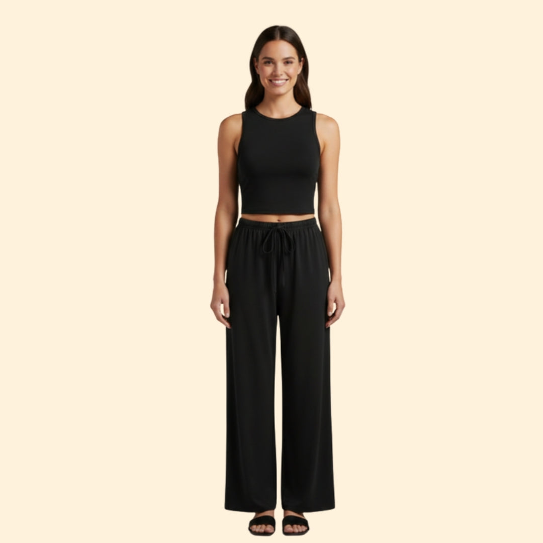 Women’s Casual Set with Wide-Leg Trousers