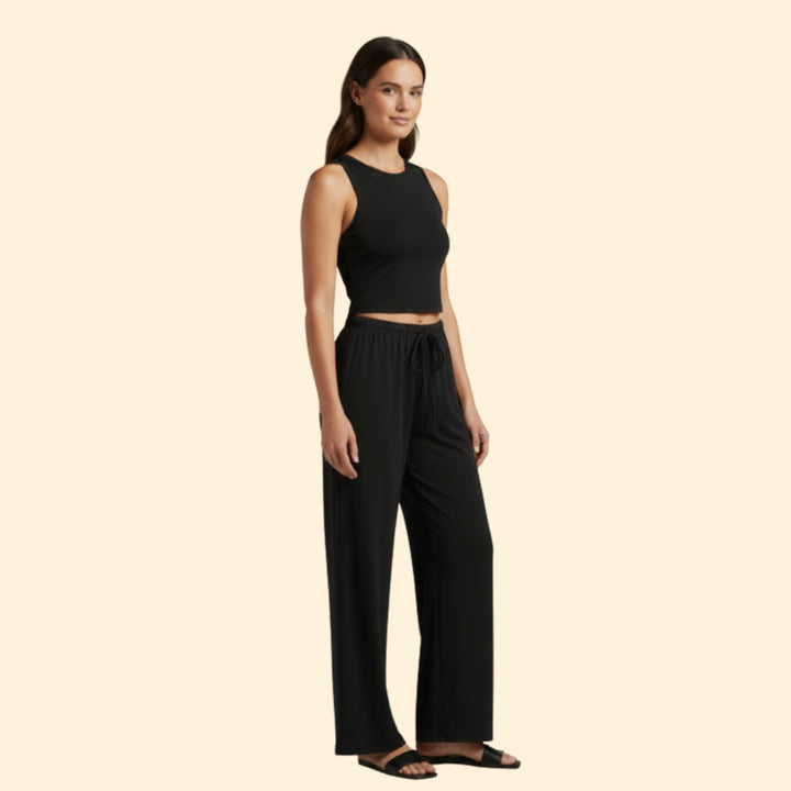Women’s Casual Set with Wide-Leg Trousers