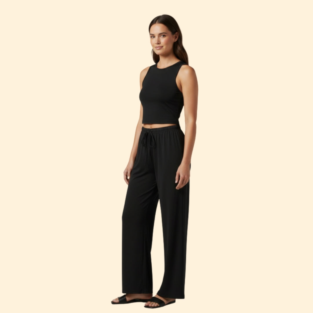 Women’s Casual Set with Wide-Leg Trousers