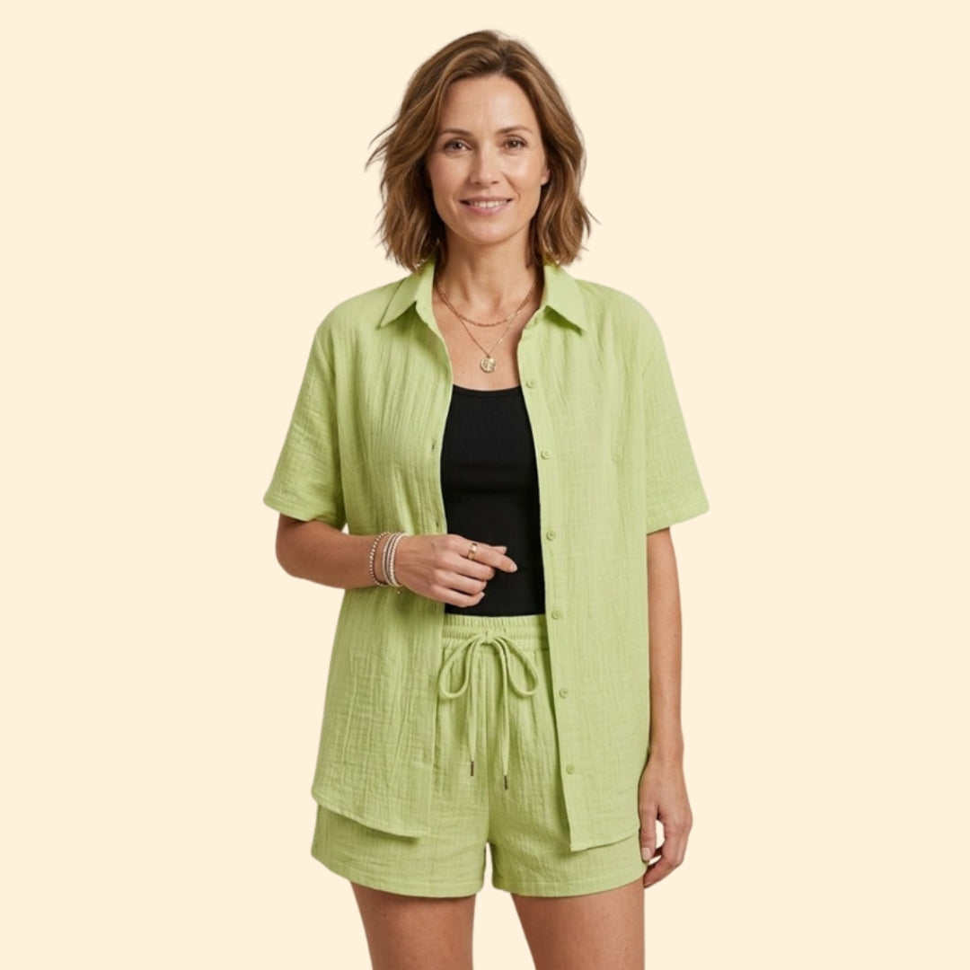 Women’s Casual Shirt and Elastic Waist Shorts